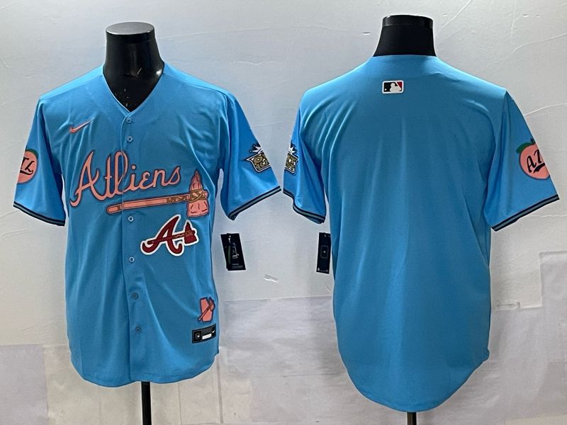 Men Atlanta Braves Nike Blank Light blue 5th generation Joint Name 2025 MLB Jersey 03->atlanta braves->MLB Jersey